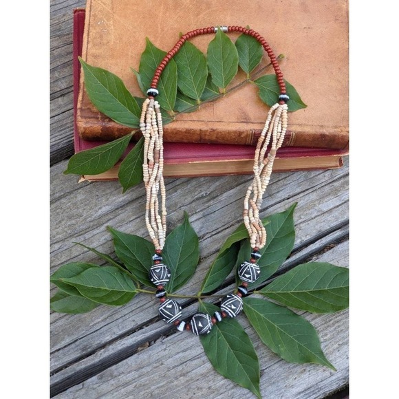 Vintage African Mali Spindle Whorl Bead Necklace, Tribal Necklace - Picture 7 of 10